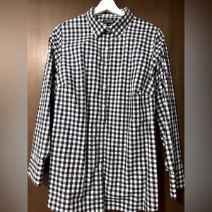 Womens Lands End Supima Cotton Blue Check Button Down Blouse Size 18W